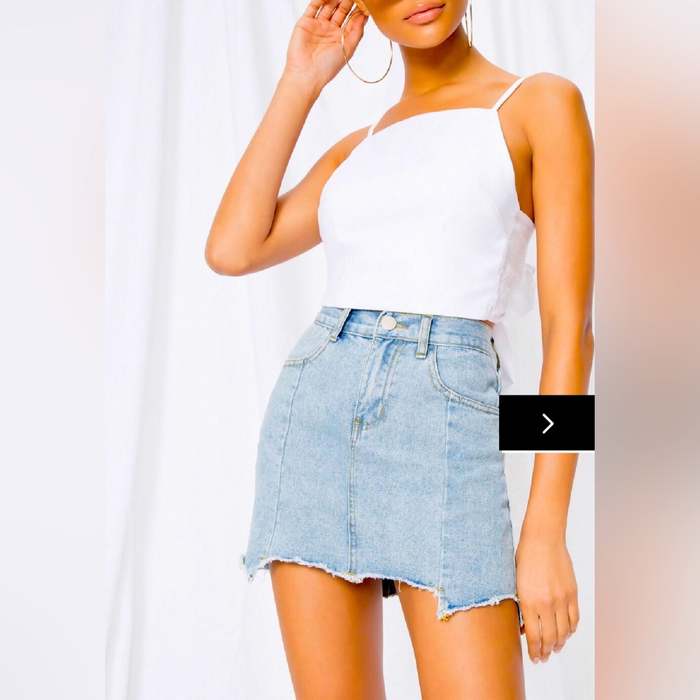 superdown———-heather step hem denim skirt